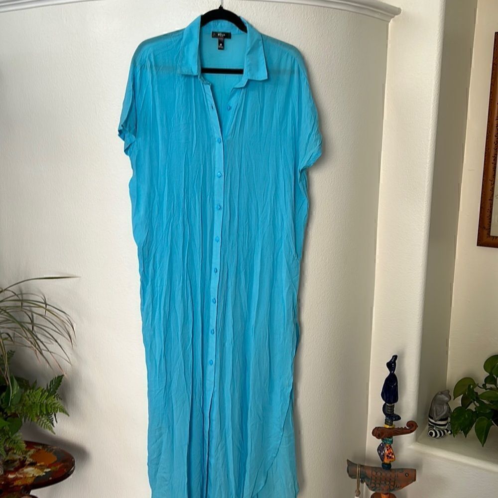 Beautiful blue high slit side cover up